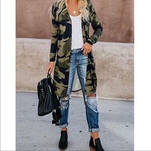 Camouflage Army Green Fall Cardigan New